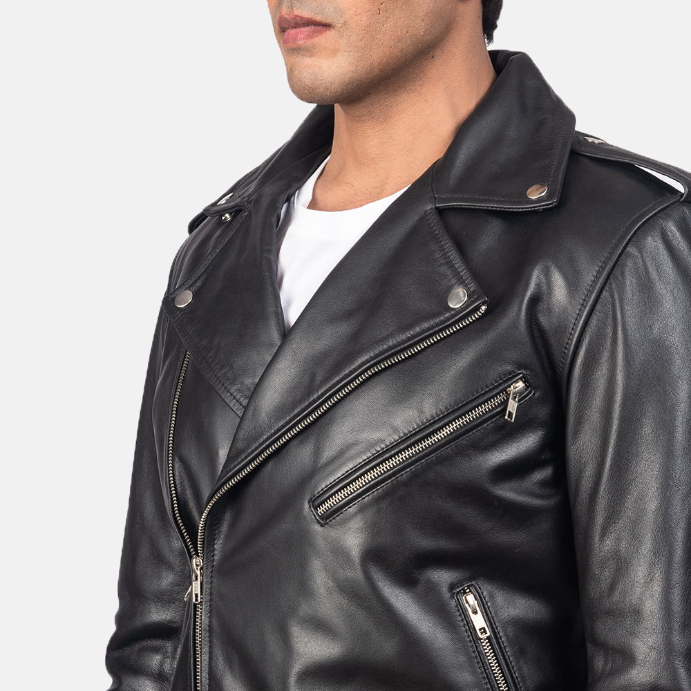 Alley Black Motorcycle Leather Jacket | Biker Jacket view 3