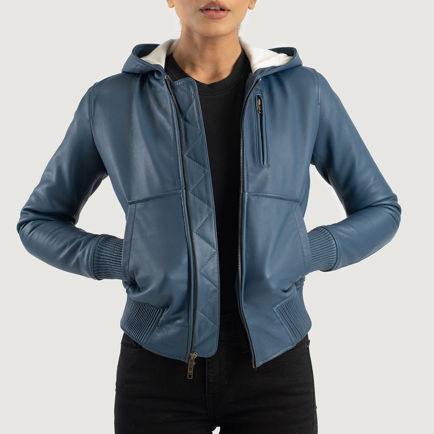 Pelle Pelle Blue Hooded Flight Leather Jacket