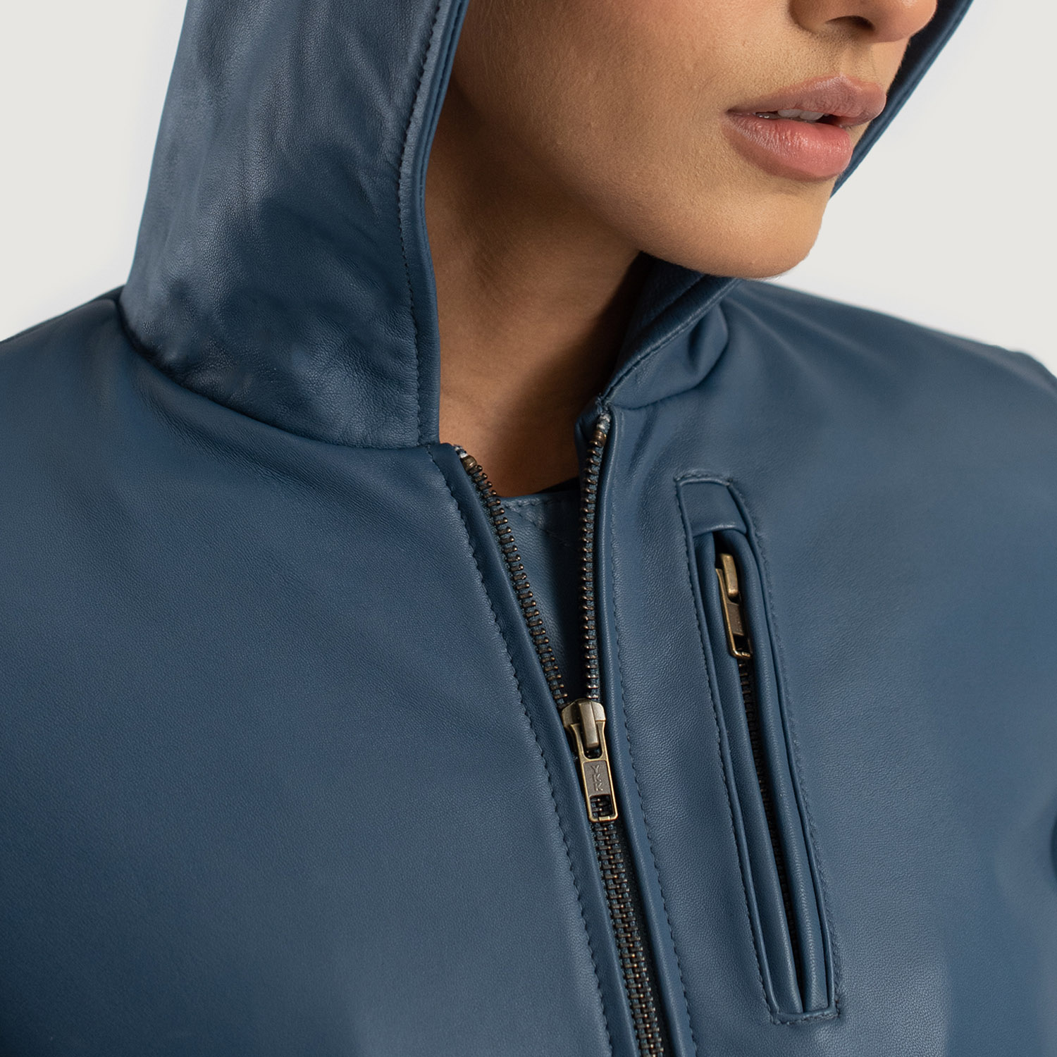 Pelle Pelle Blue Hooded Flight Leather Jacket view 4