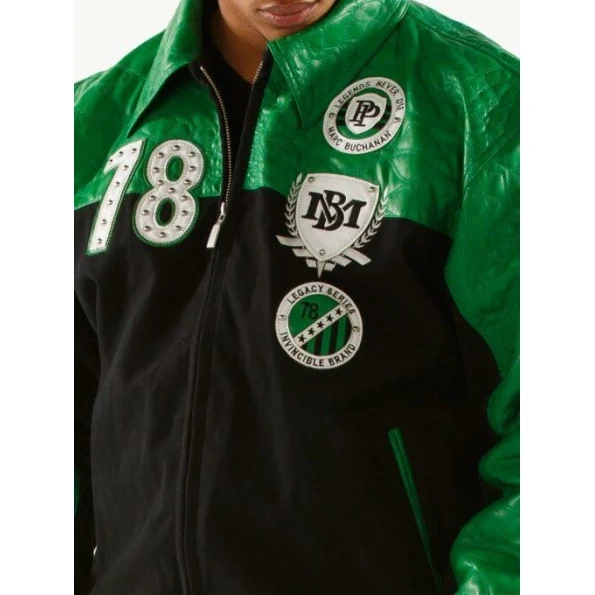 Pelle Pelle Green Black Varsity Jacket | Wool Leather Jacket view 3
