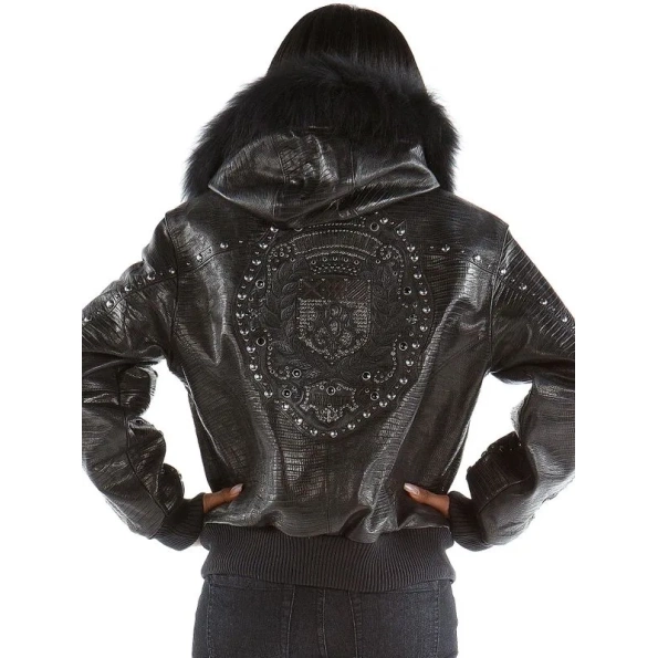 Pelle Pelle Women Black Crest Hooded Jacket | Leather Jacket view 2