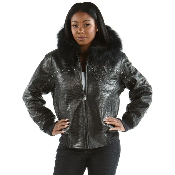 Pelle Pelle Women Black Crest Hooded Jacket | Leather Jacket