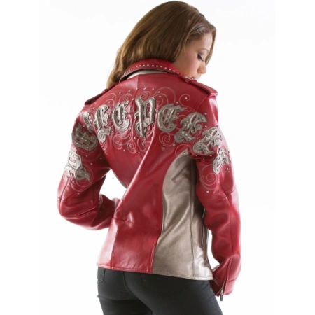 Pelle Pelle Red Women Studded Leather Jacket | Biker Jacket view 2