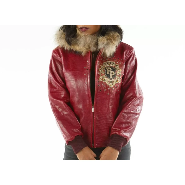 Pelle Pelle Women Crest Fur Hood Jacket | Red Jacket