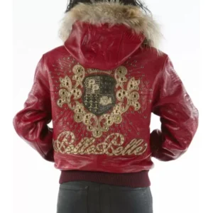 Pelle Pelle Women Crest Fur Hood Jacket | Red Jacket view 2