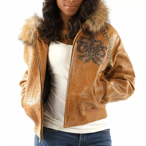 Pelle Pelle Ornate Women Fur Hood Jacket | Brown Jacket