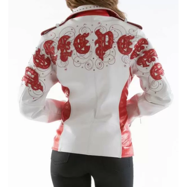Pelle Pelle Women Biker Leather Jacket | Red & White