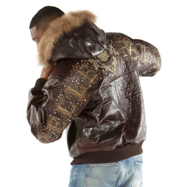 Pelle Pelle Dark Brown Crest Leather Jacket | Hooded Jacket view 1