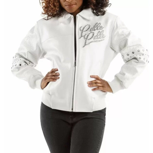 Pelle Pelle White MB Studded Leather Jacket | Women Jacket view 1