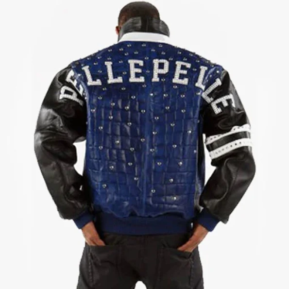 Pelle Pelle Men Croc Studded Leather Jacket | Dark Blue view 1