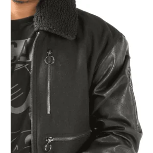 Pelle Pelle Men Black Fur Collar Jacket | Leather & Wool