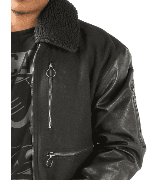 Pelle Pelle Men Black Fur Collar Jacket | Leather & Wool