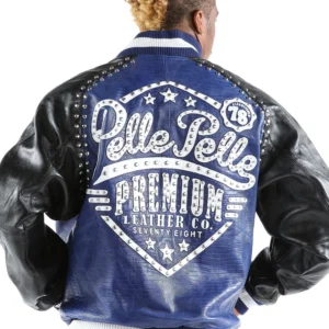 Pelle Pelle Navy Blue Men Varsity Jacket | Leather Jacket view 2