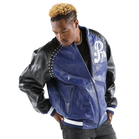 Pelle Pelle Navy Blue Men Varsity Jacket | Leather Jacket