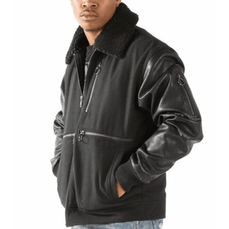 Pelle Pelle Men Black Fur Collar Jacket | Leather & Wool view 3