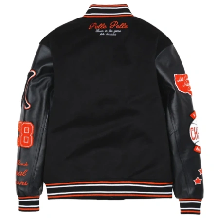 Pelle Pelle World Famous MB Varsity Jacket | Black & Orange view 1