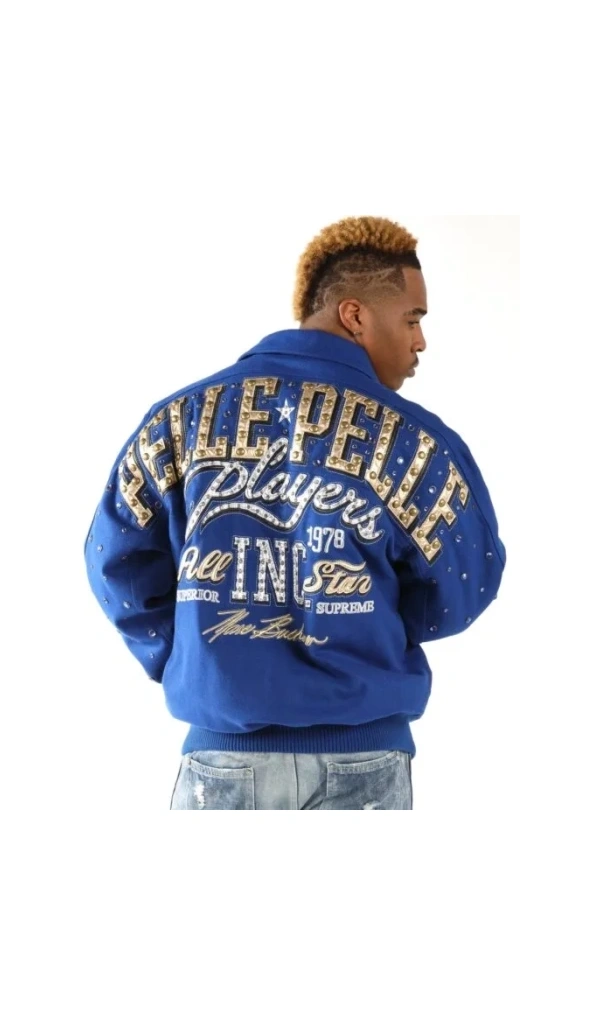 Pelle Pelle Men Blue Wool Studded Jacket | Players INC.