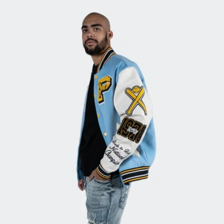 Pelle Pelle Champion Light Blue Wool Jacket | Varsity Jacket view 3