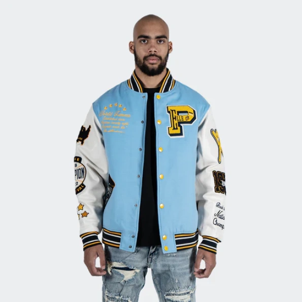 Pelle Pelle Champion Light Blue Wool Jacket | Varsity Jacket view 2