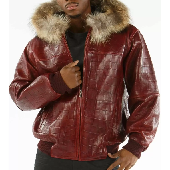 Pelle Pelle Red Fur Hood Croc Leather Jacket | Men Jacket
