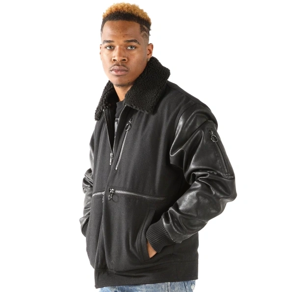 Pelle Pelle Men Fur Collar Black Jacket | Leather & Wool