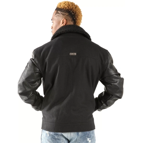 Pelle Pelle Men Fur Collar Black Jacket | Leather & Wool view 2