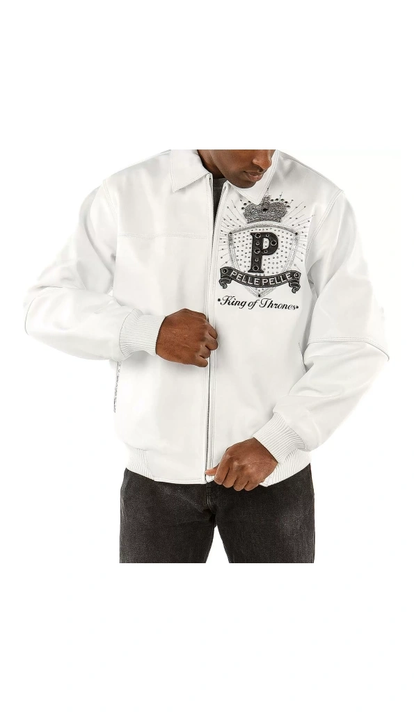 Pelle Pelle Men King Of Thrones Studs Jacket | White Jacket