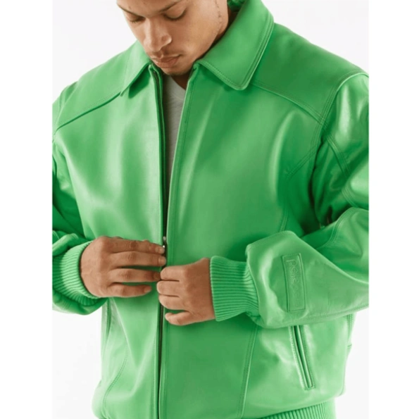 Pelle Pelle Men Plain Green Leather Jacket | Plush Jacket