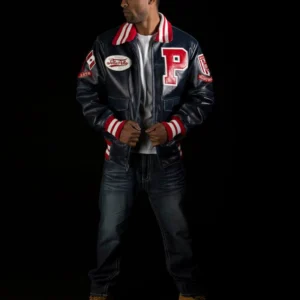 Pelle Pelle Men Navy Blue MB Varsity Jacket | Leather Jacket view 1