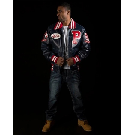 Pelle Pelle Men Navy Blue MB Varsity Jacket | Leather Jacket