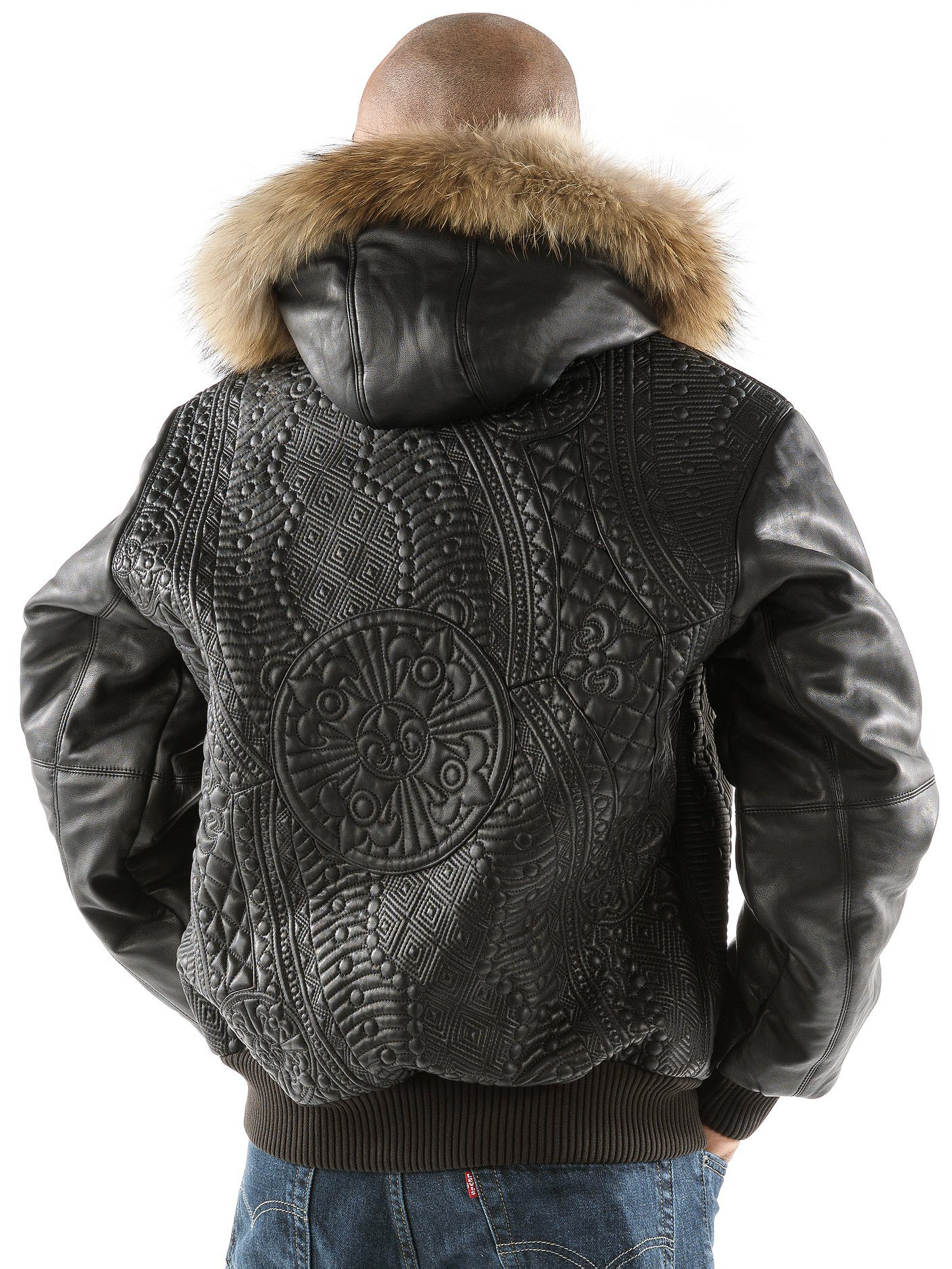 Pelle Pelle Black Encrusted Fur Hood Jacket | Leather Jacket