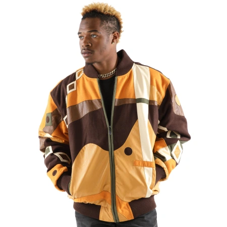 Pelle Pelle Yellow Abstract Leather Jacket | Men Jacket view 3