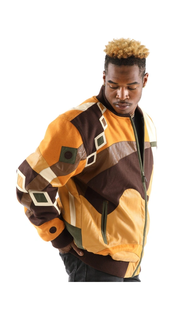 Pelle Pelle Yellow Abstract Leather Jacket | Men Jacket