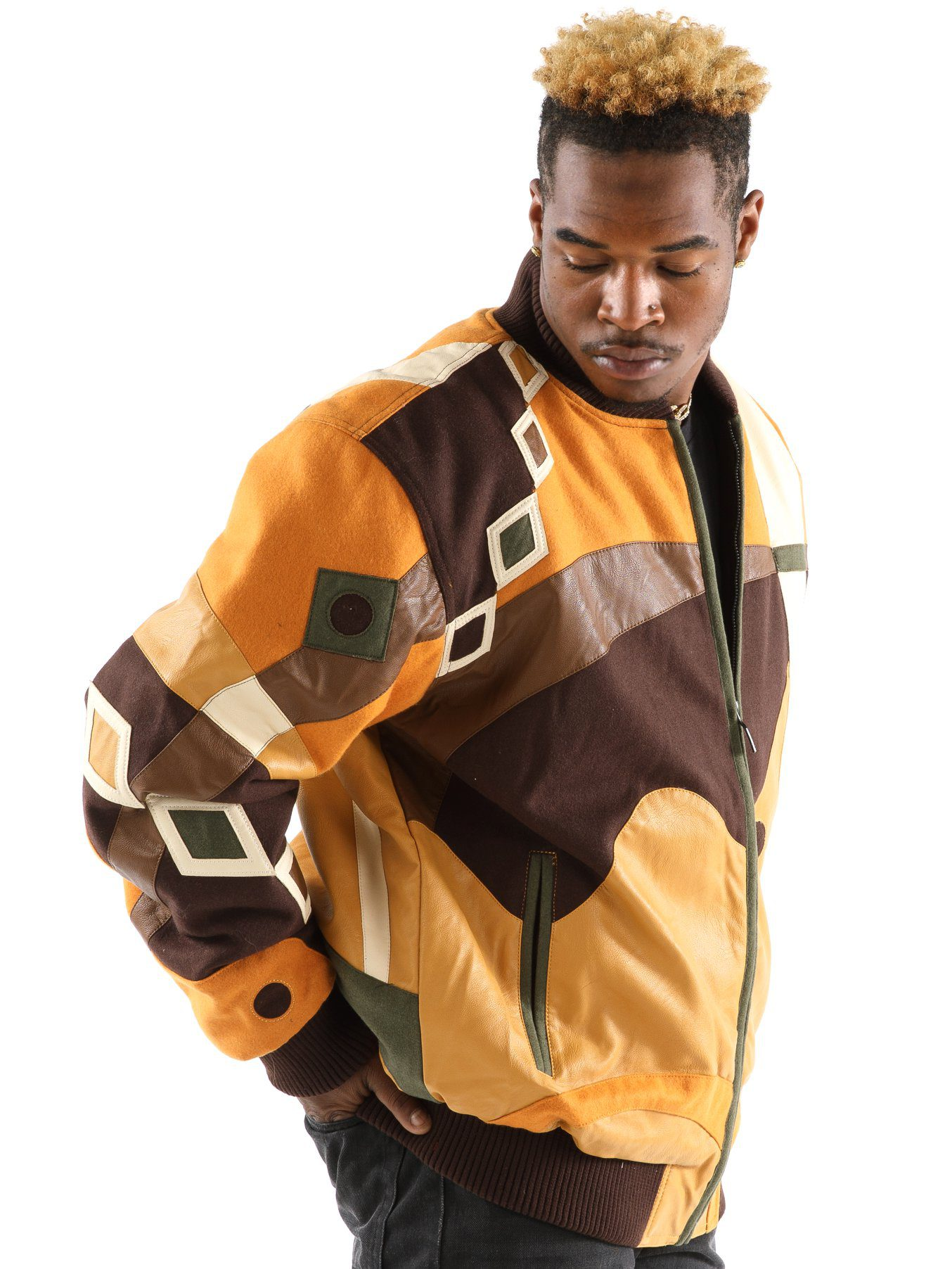 Pelle Pelle Yellow Abstract Leather Jacket | Men Jacket