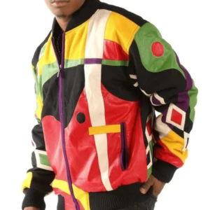Pelle Pelle Multicolor Abstract Leather Jacket | Men Jacket view 2