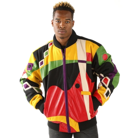 Pelle Pelle Multicolor Abstract Leather Jacket | Men Jacket view 3