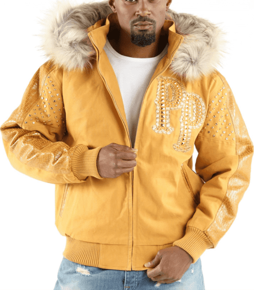 Pelle Pelle Men Yellow Airbourne Wool Jacket | Fur Hood