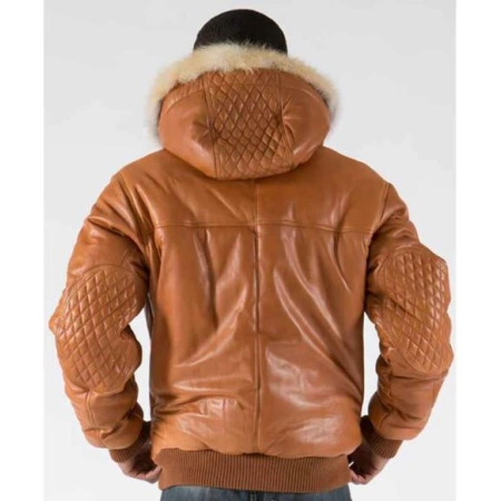 Pelle Pelle Brown Men Quilted Leather Jacket | Fur Hood view 2