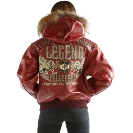 Pelle Pelle Women Legend Maroon Leather Jacket | Fur Hood view 1