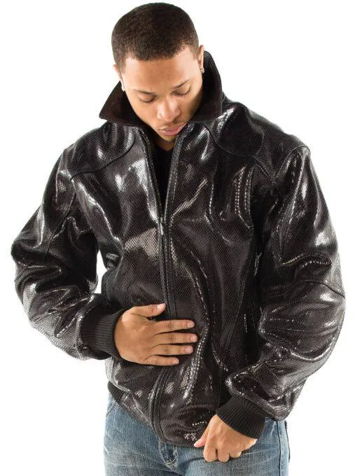 Pelle Pelle Men Black Python Leather Jacket