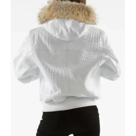 Pelle Pelle Women Encrusted White Jacket | Fur Hood Jacket