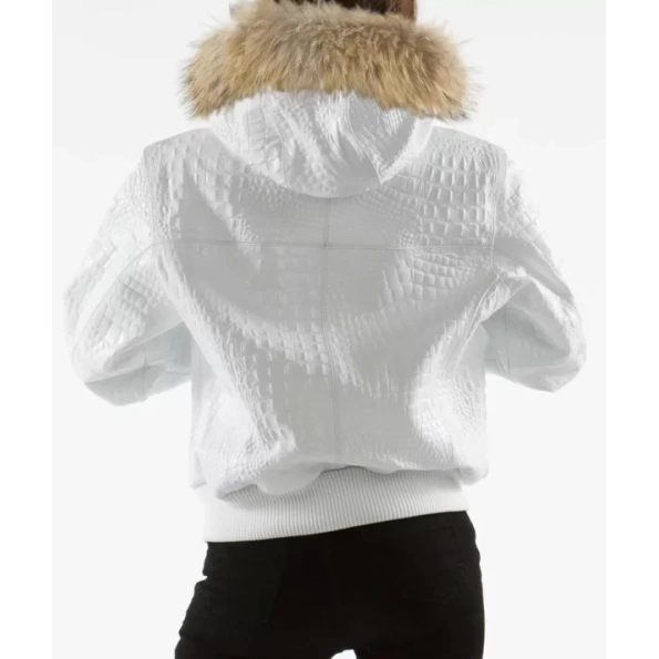 Pelle Pelle Women Encrusted White Jacket | Fur Hood Jacket