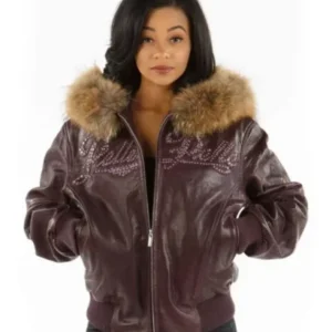 Pelle Pelle Purple Fur Hood Leather Jacket | Women Jacket