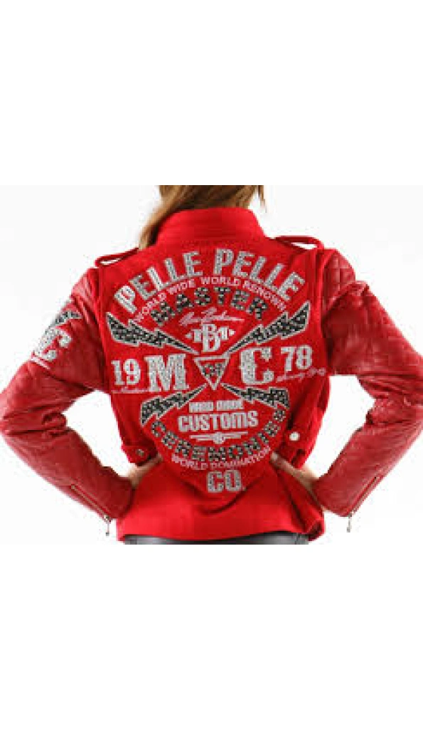 Pelle Pelle Red Studded Varsity Jacket