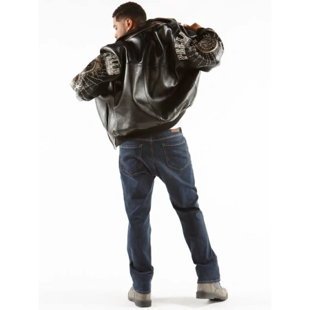 Classic Pelle Pelle Black Dragon Print Leather Jacket view 3
