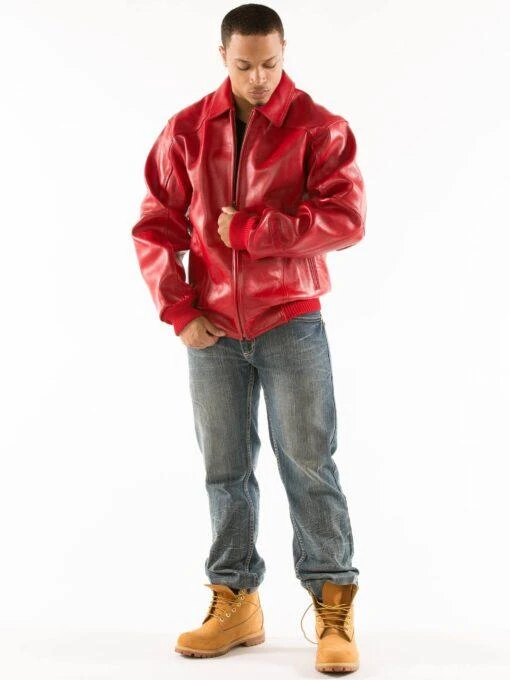 Pelle Pelle Men Red Plush Leather Jacket view 1