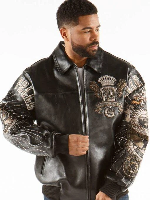 Classic Pelle Pelle Black Dragon Print Leather Jacket view 2