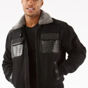 Pelle Pelle Black Gator Studs Wool Jacket view 2