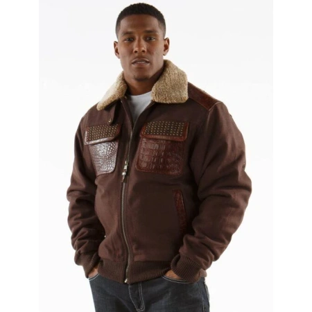 Pelle Pelle Brown Gator Studs Wool Jacket view 3