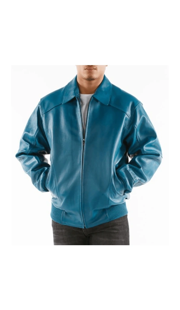 Pelle Pelle Men Plain Leather Jacket | Aqua Blue Jacket